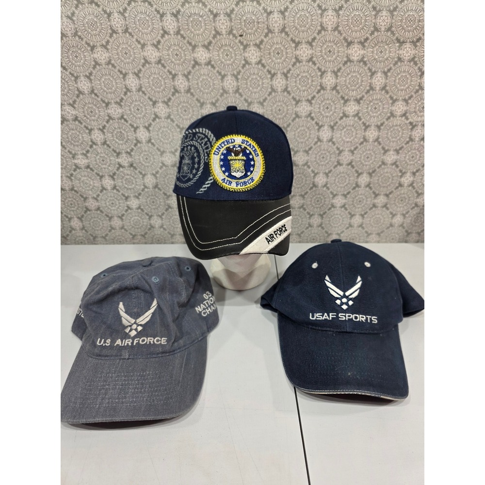 US Air Force Military Embroidered Baseball Cap Hat Lot of 3 Navy‎